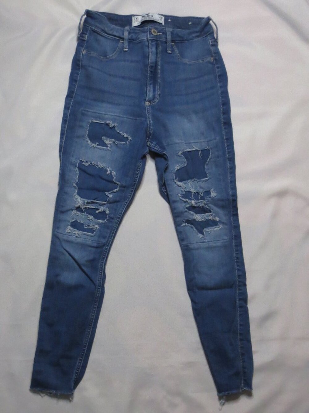 HOLLISTER juniors JEANS blue HIGH-RISE denim LEGGING distressed CURVY SIZE 7XS
